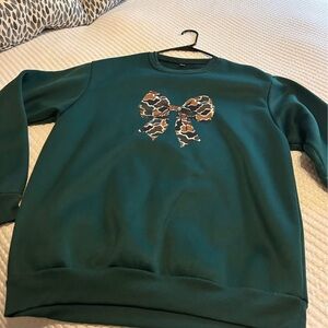 Green Sweatshirt with Camo Bow
